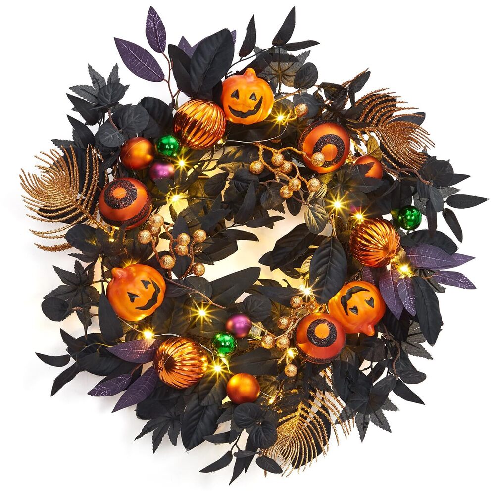 6701 Halloween Wreath with Lights, Halloween Decorations 20 in Prelit Front